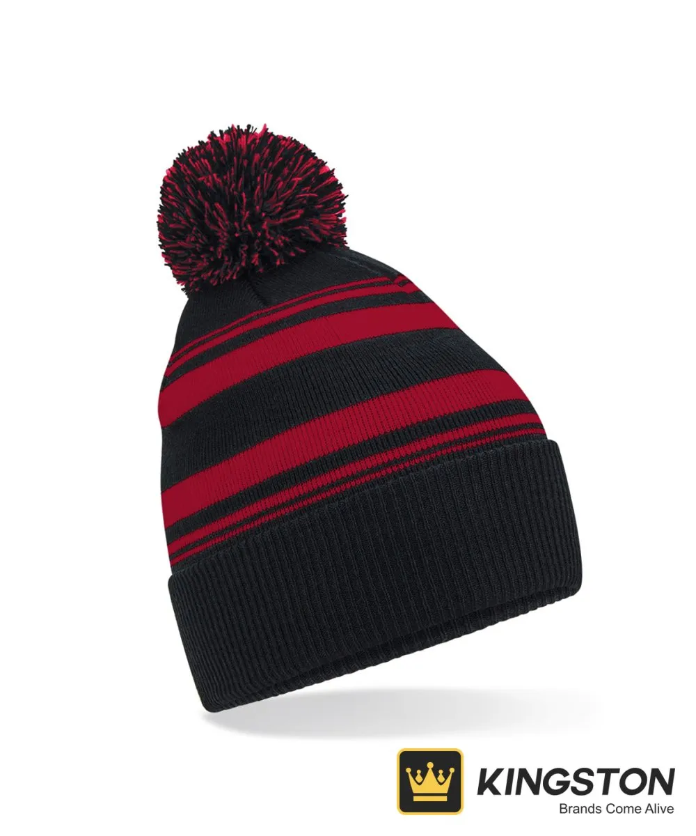 Beechfield Striped Fan Beanie in Black/Classic Red