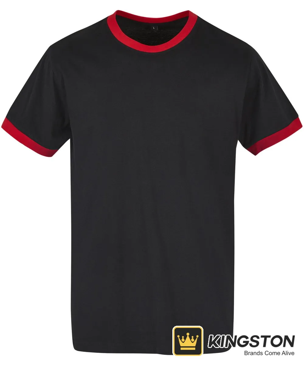 Build Your Brand Basic Ringer Tee in Black/City Red