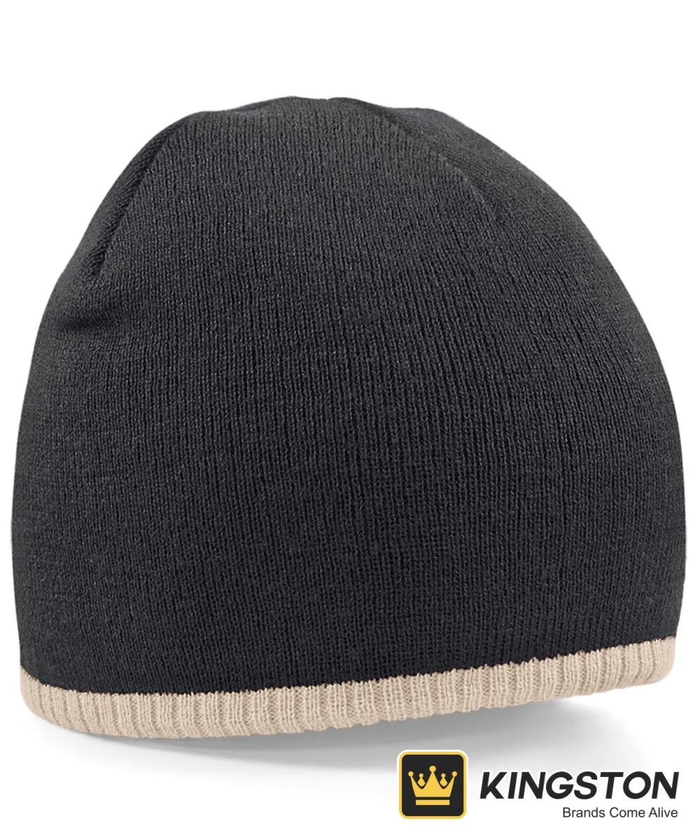 Beechfield Two-Tone Contrast Pull-On Beanie in Black/Stone