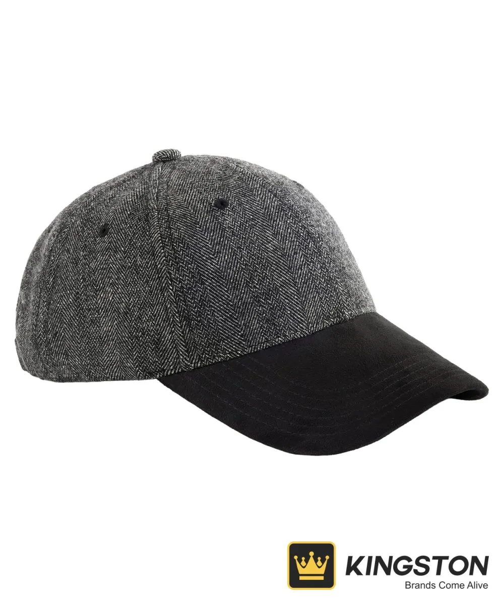 Beechfield Suede Peak Herringbone Cap in Black Herringbone