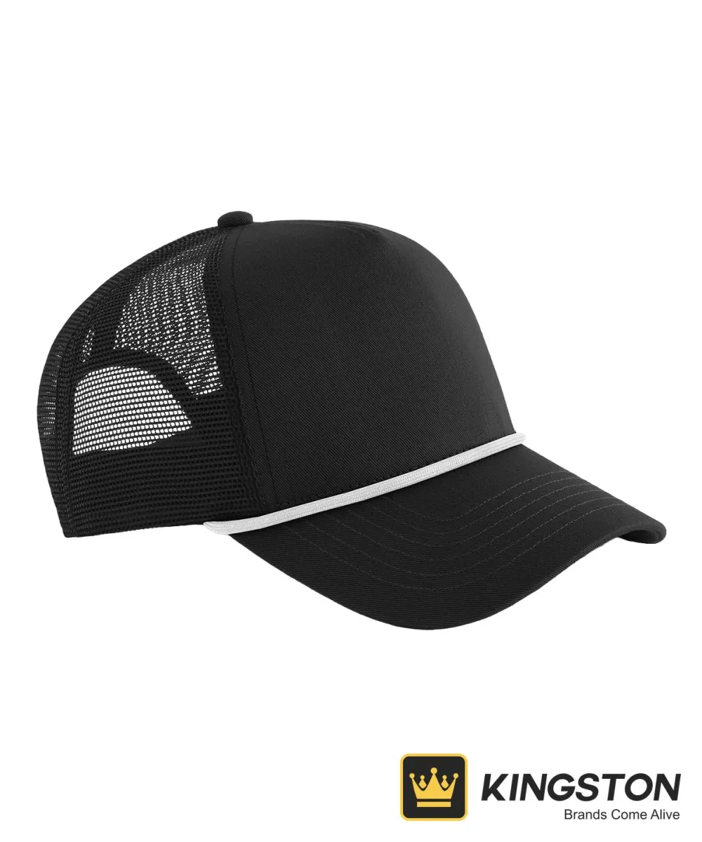 Beechfield 5-Panel Rope Trucker Cap in Black/White
