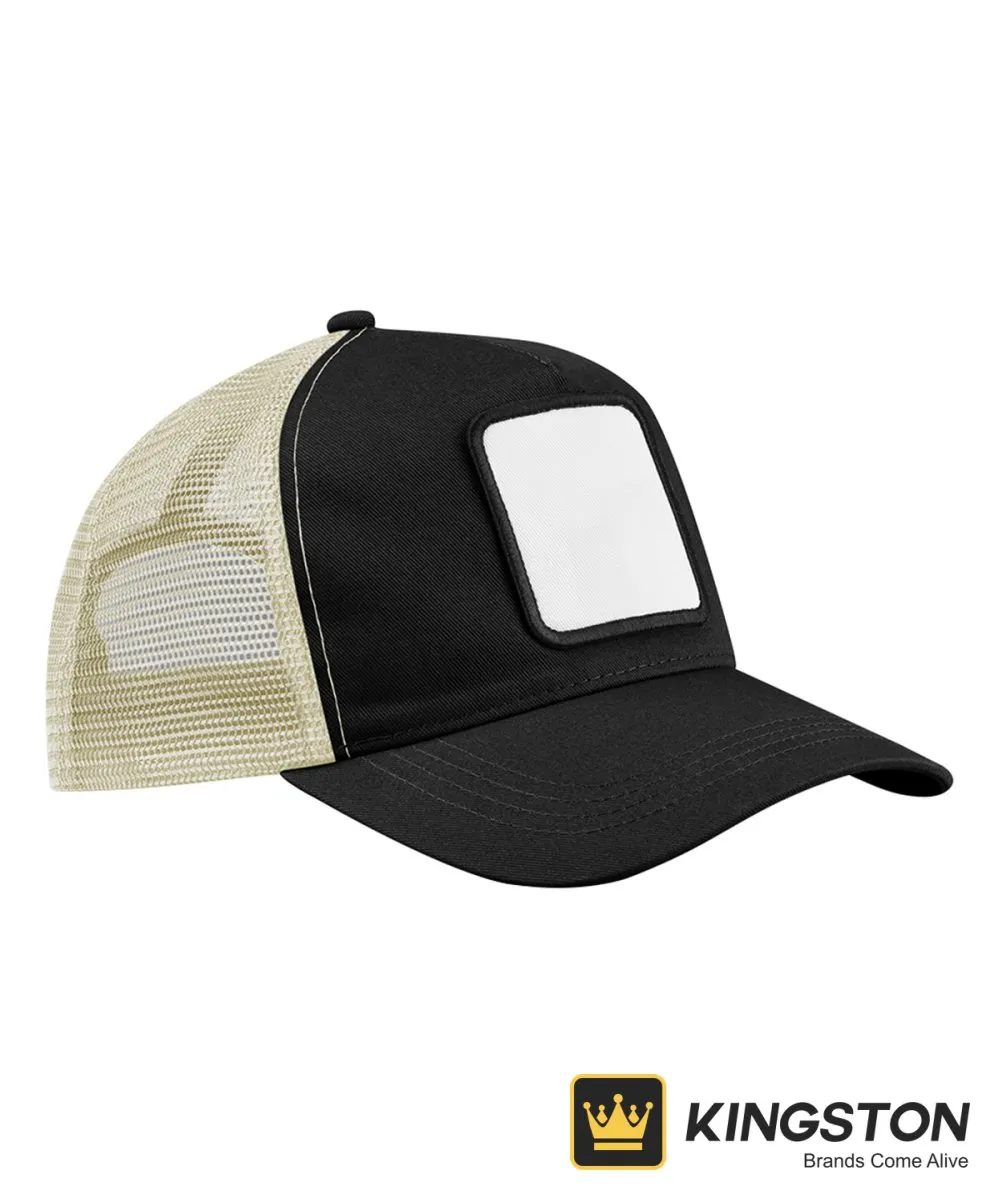Beechfield Appliqué Patch 5-Panel Trucker in Black/Stone