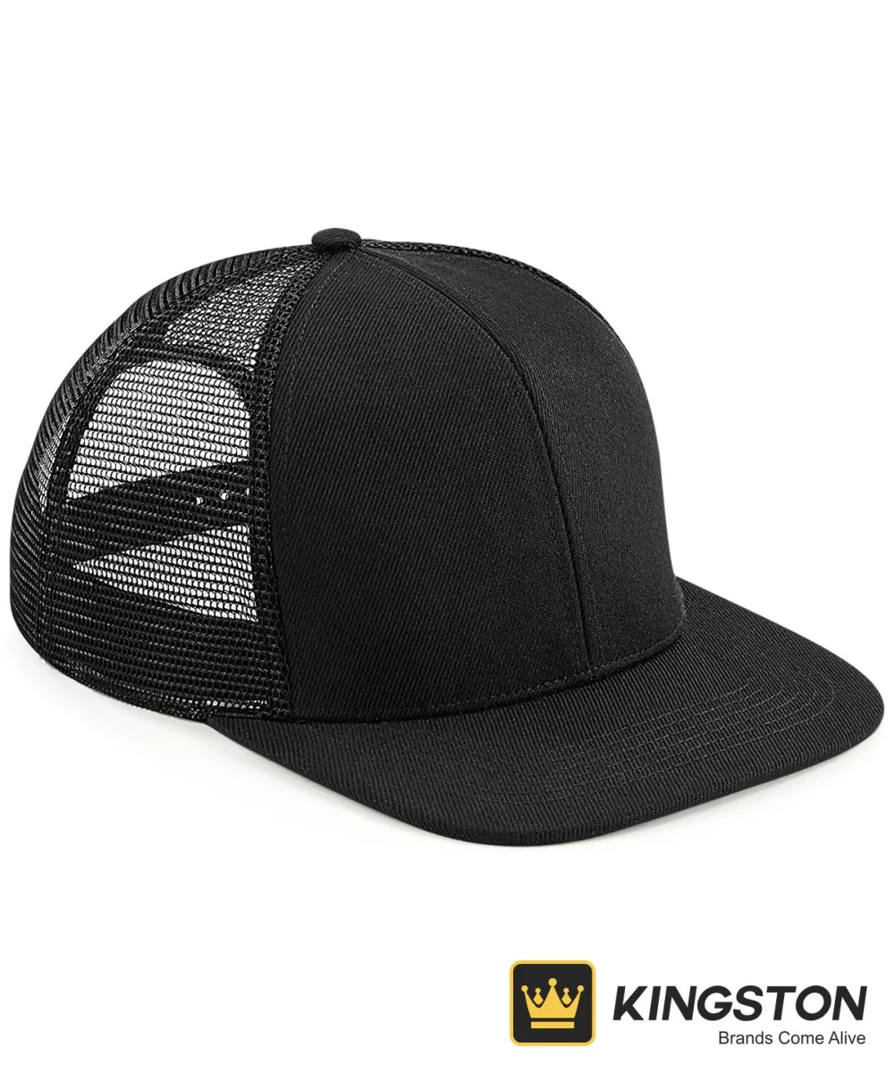 Beechfield Original Flat Peak 6-Panel Trucker in Black/Black