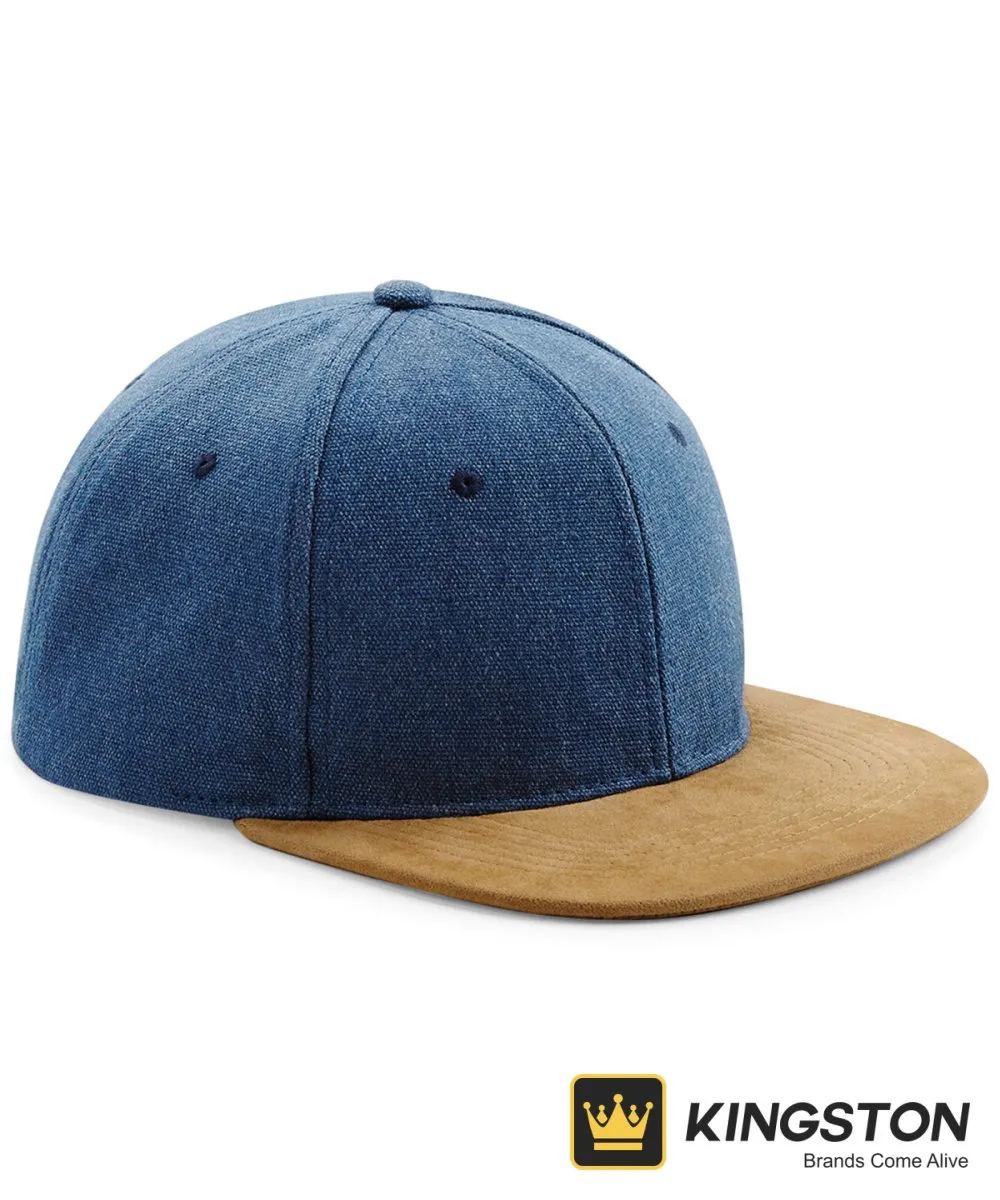 Beechfield Suede Peak Snapback in Denim Blue