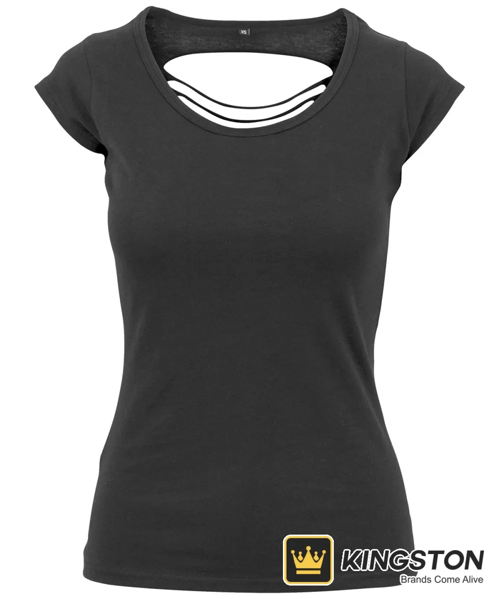 Build Your Brand Women's Back Cut Tee in Black