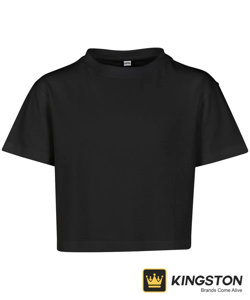 Build Your Brand Girls Cropped Jersey Tee in Black