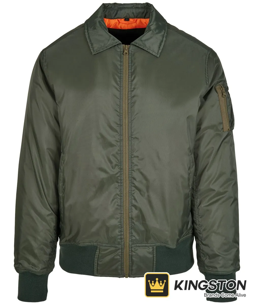 Build Your Brand Collar Bomber Jacket in Dark Olive