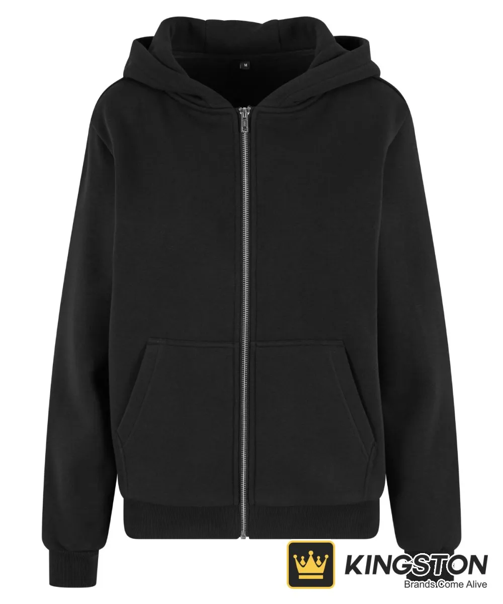 Build Your Brand Women's Fluffy Zip Hoodie in Black