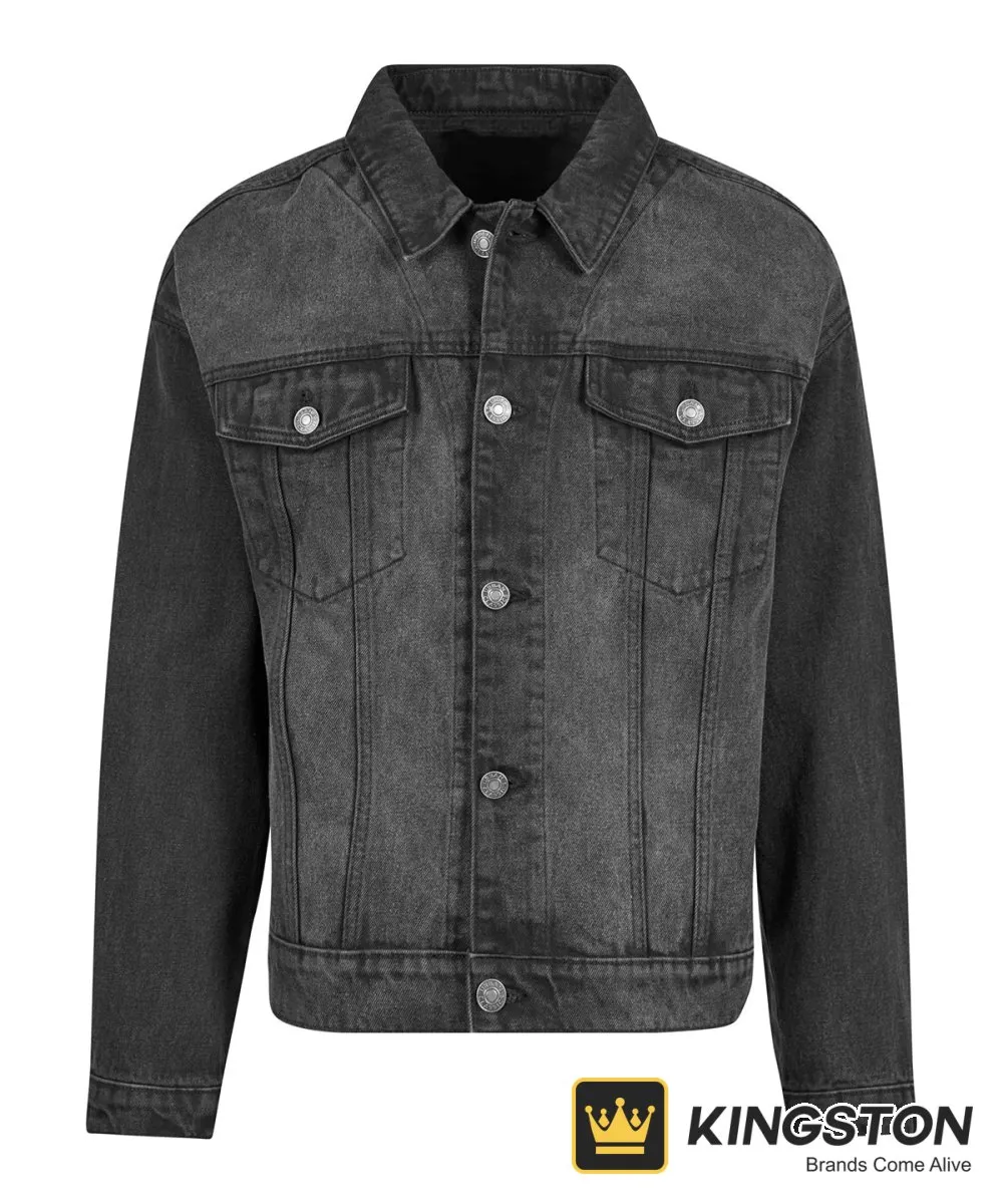 Build Your Brand Heavy Ounce Boxy Denim Jacket in Black Washed