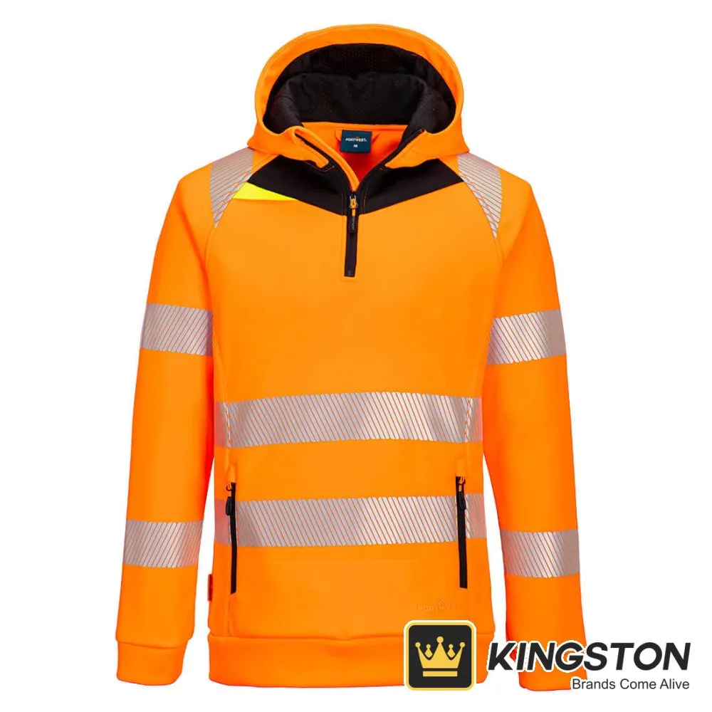Portwest DX4 Hi-Vis 1/4 Zip Hoodie in Orange/Black
