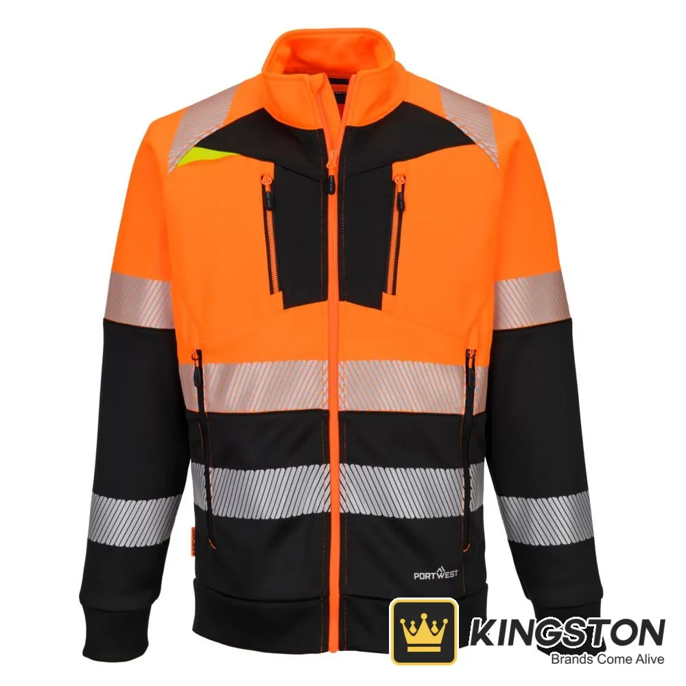 Portwest DX4 Hi-Vis Class 1 Funnel Neck Zipped Sweatshirt in Orange/Black
