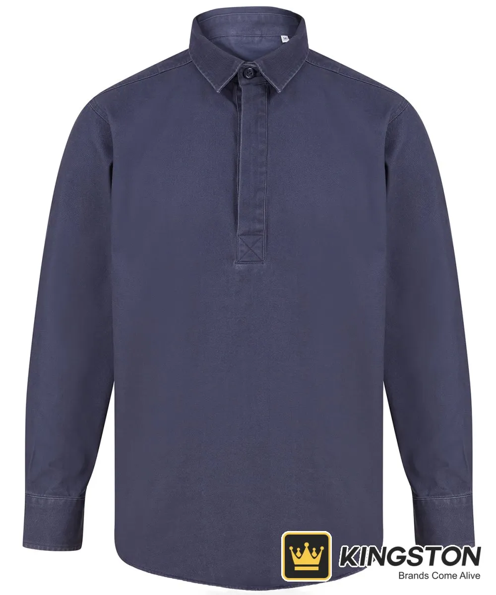 Front Row Pullover Drill Shirt in Washed Navy