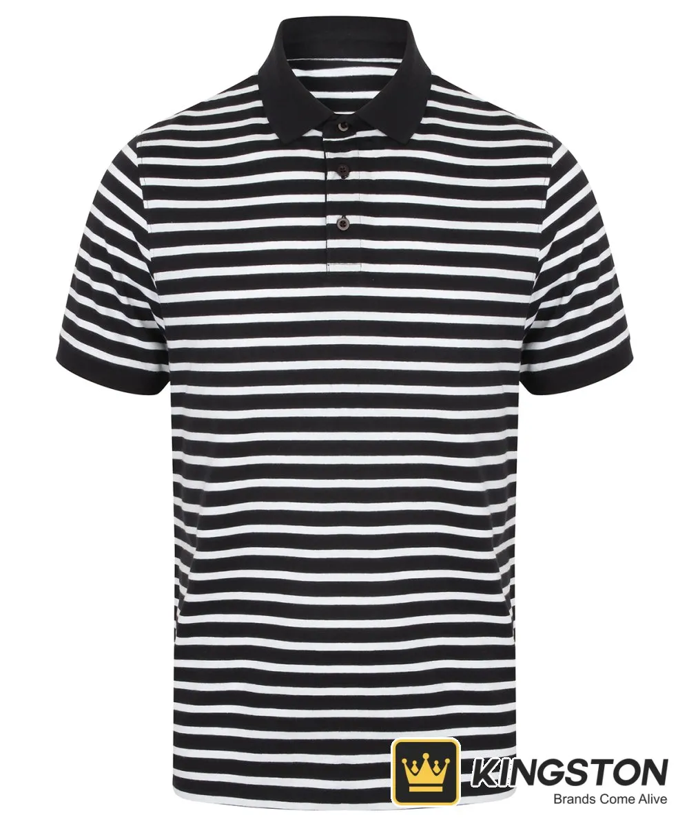 Front Row Striped Jersey Polo Shirt in Navy/White