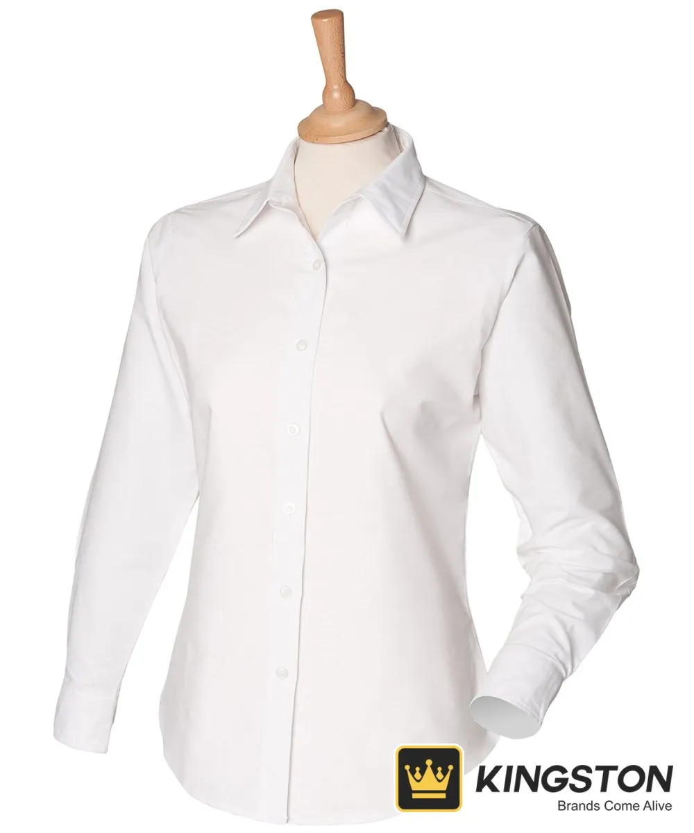 Henbury Women's Classic Long Sleeve Oxford Shirt in White