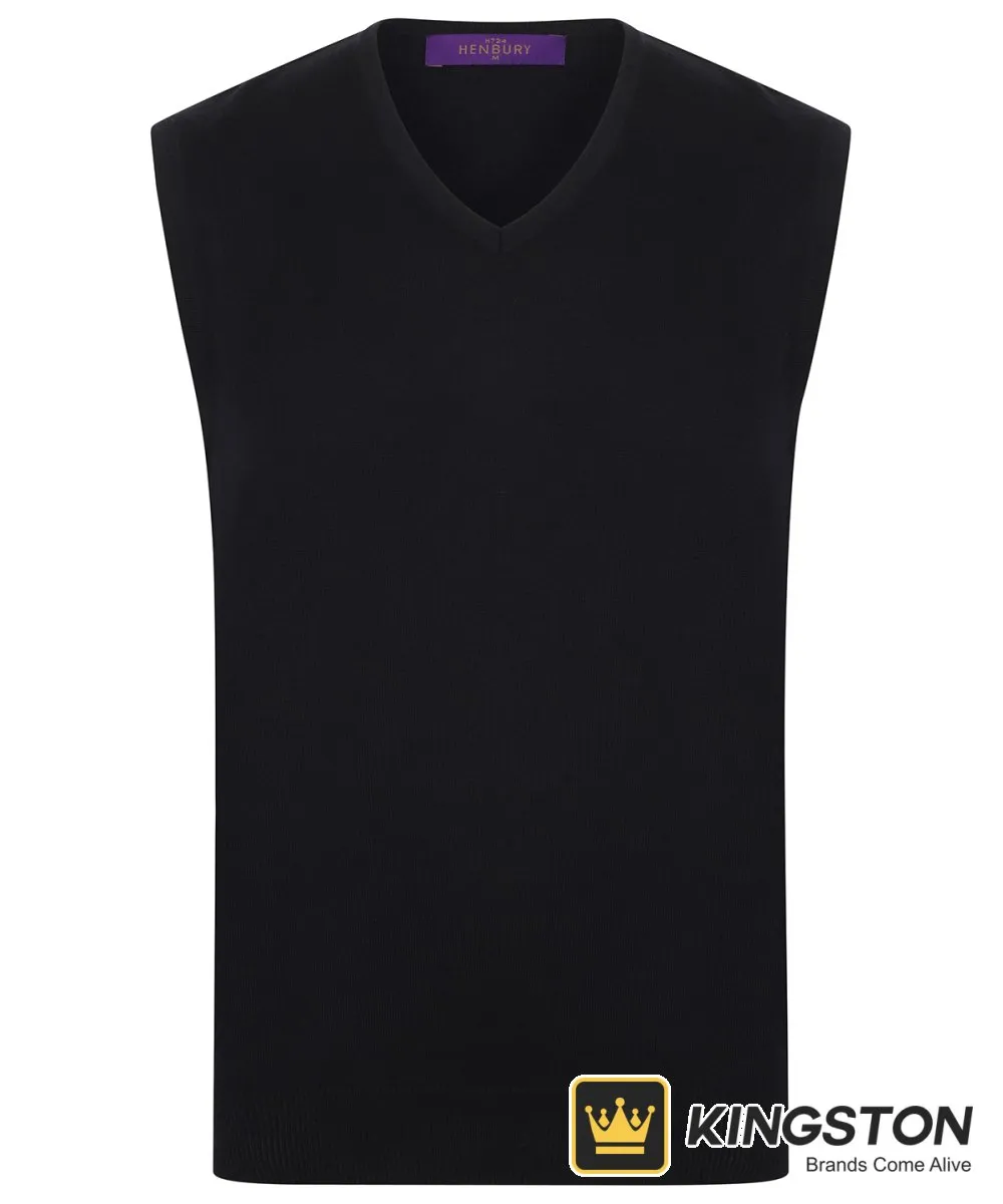 Henbury Sleeveless V-Neck Jumper in Black