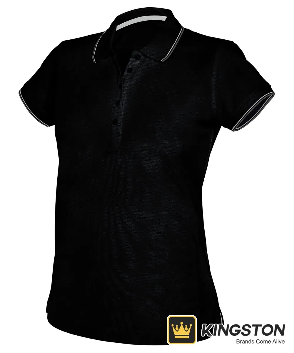 Kariban Women's Short Sleeve Tipped Piqué Polo in Black