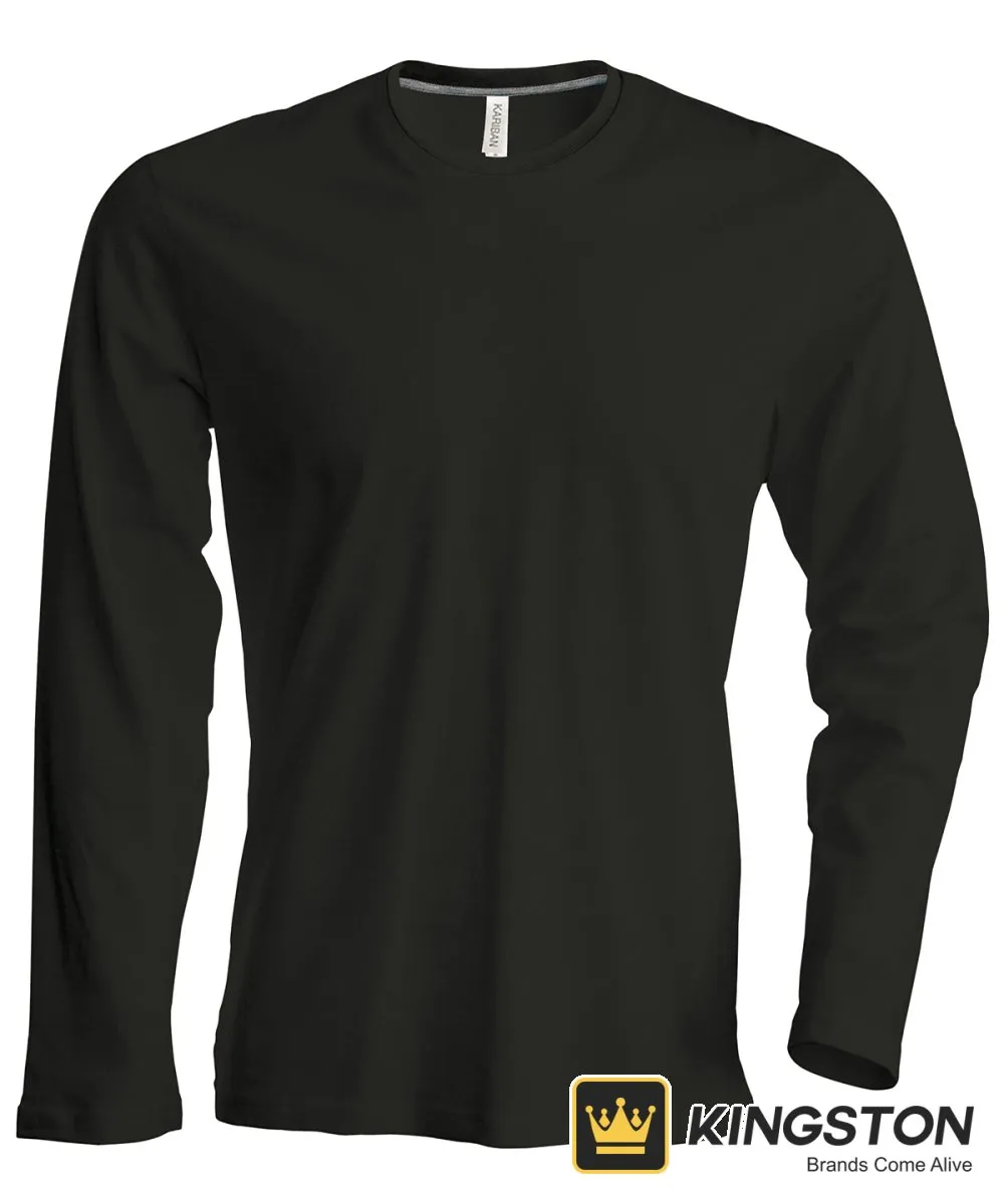 Kariban Men's Long-Sleeved Crew Neck T-Shirt in Black