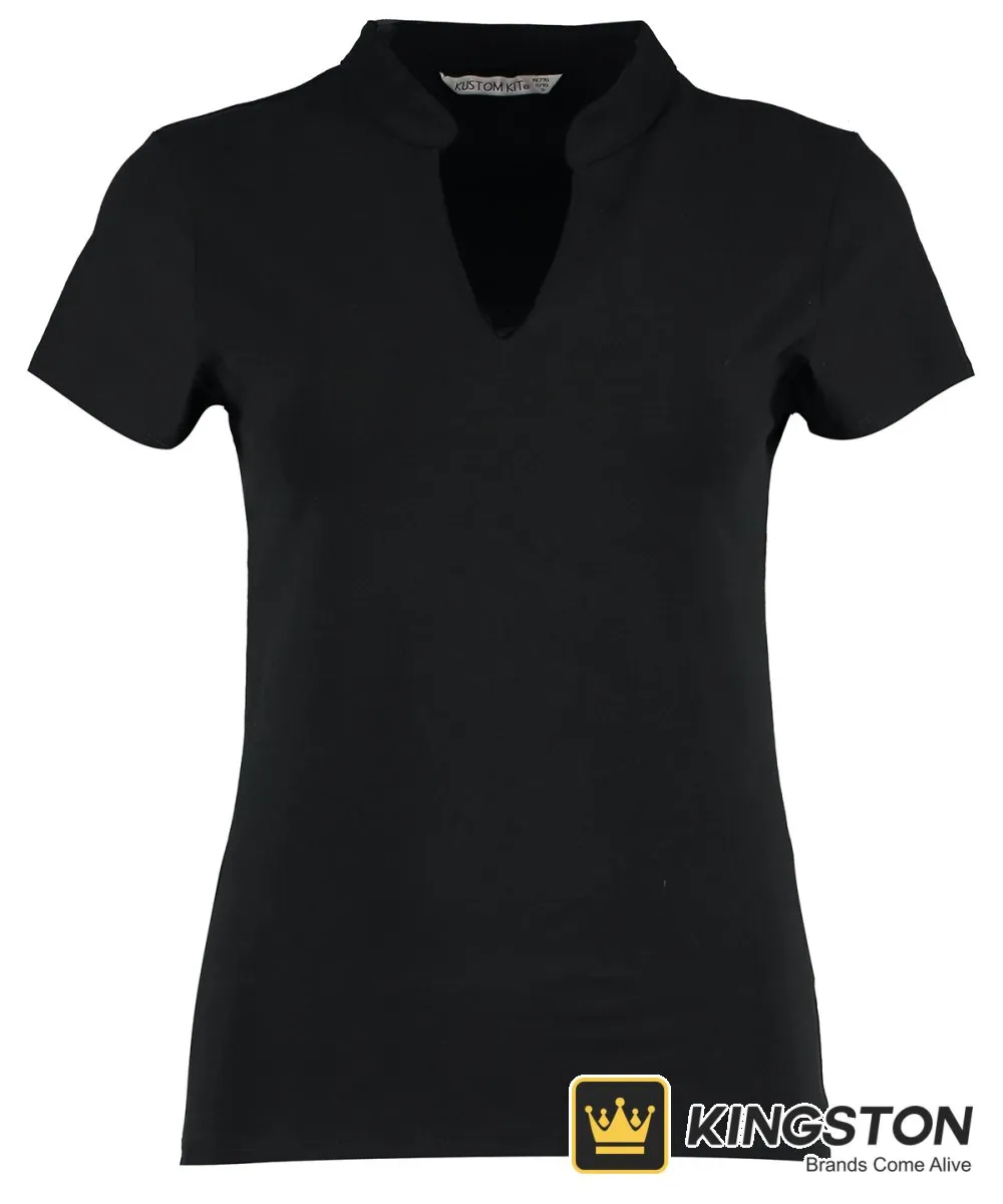 Kustom Kit Women’s V Neck Mandarin Collar Corporate Top in Black