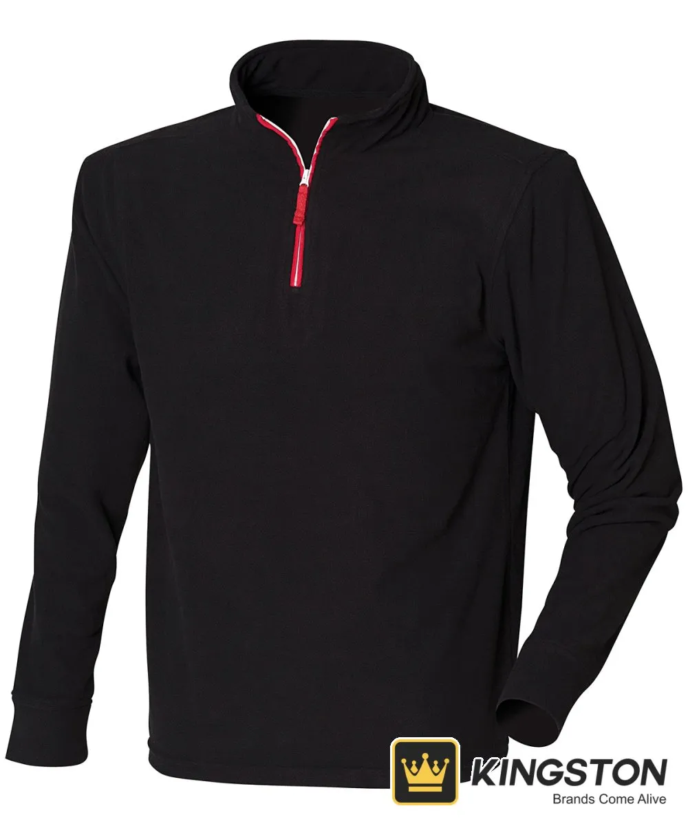 Finden & Hales Quarter Zip Piped Fleece in Black/Red/White