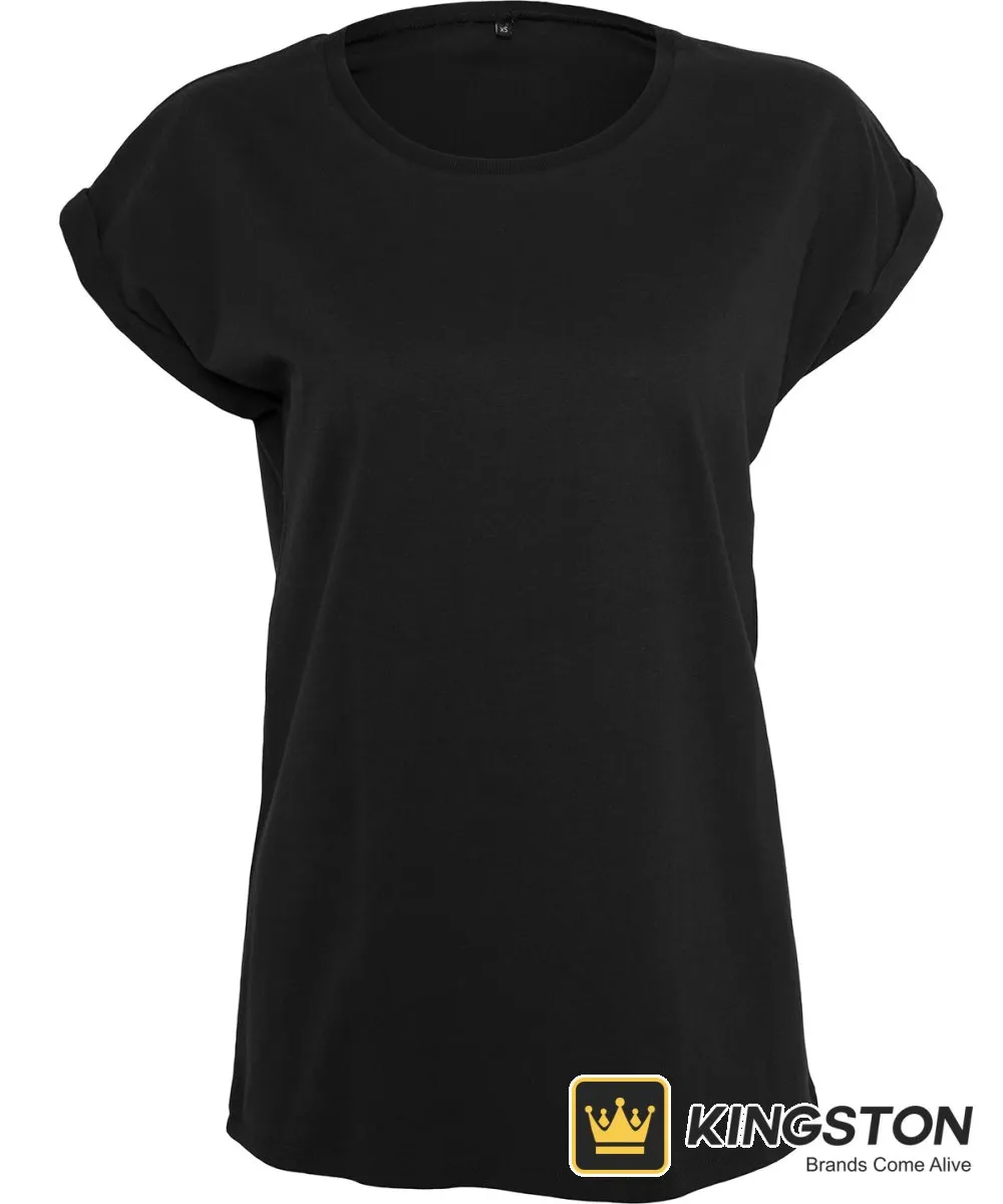 New Morning Studios Women's Regular Extended Shoulder Tee in Black