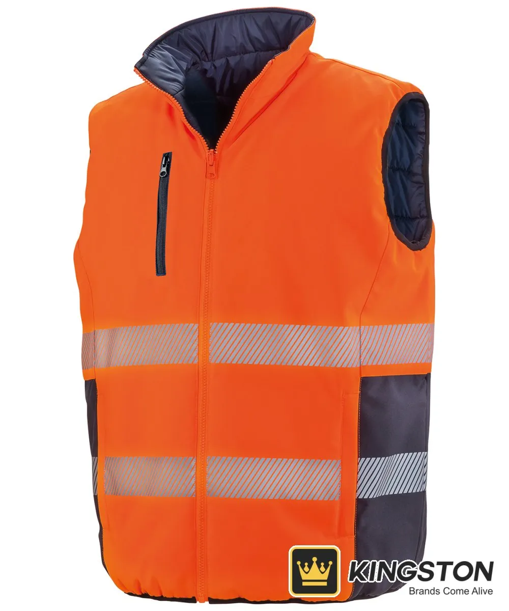 Result Reversible Soft Hi-Vis Padded Gilet in Fluorescent Orange/Navy