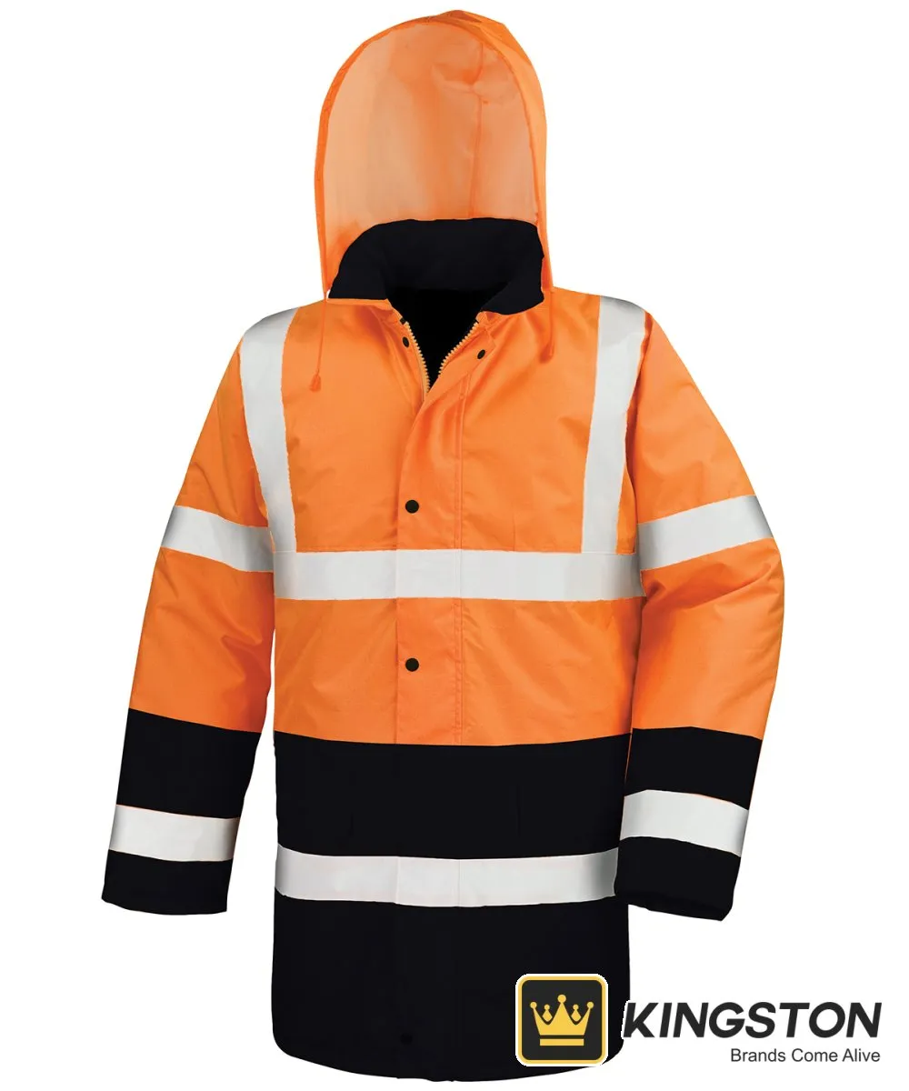 Result Motorway Two-Tone Safety Coat in Fluorescent Orange/Black