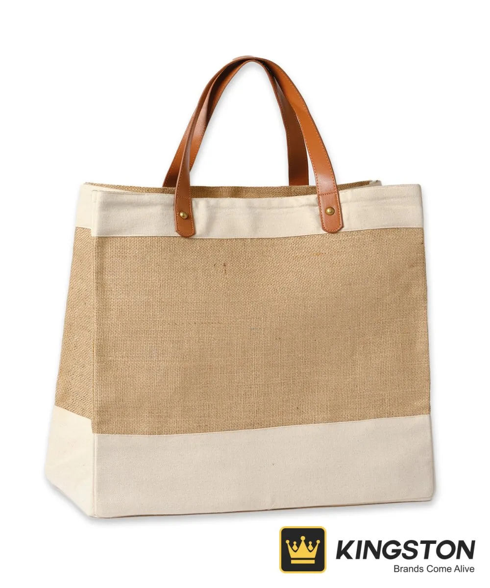 Nutshell Adley Jute Tote with Faux Leather Handles in Natural/Tan