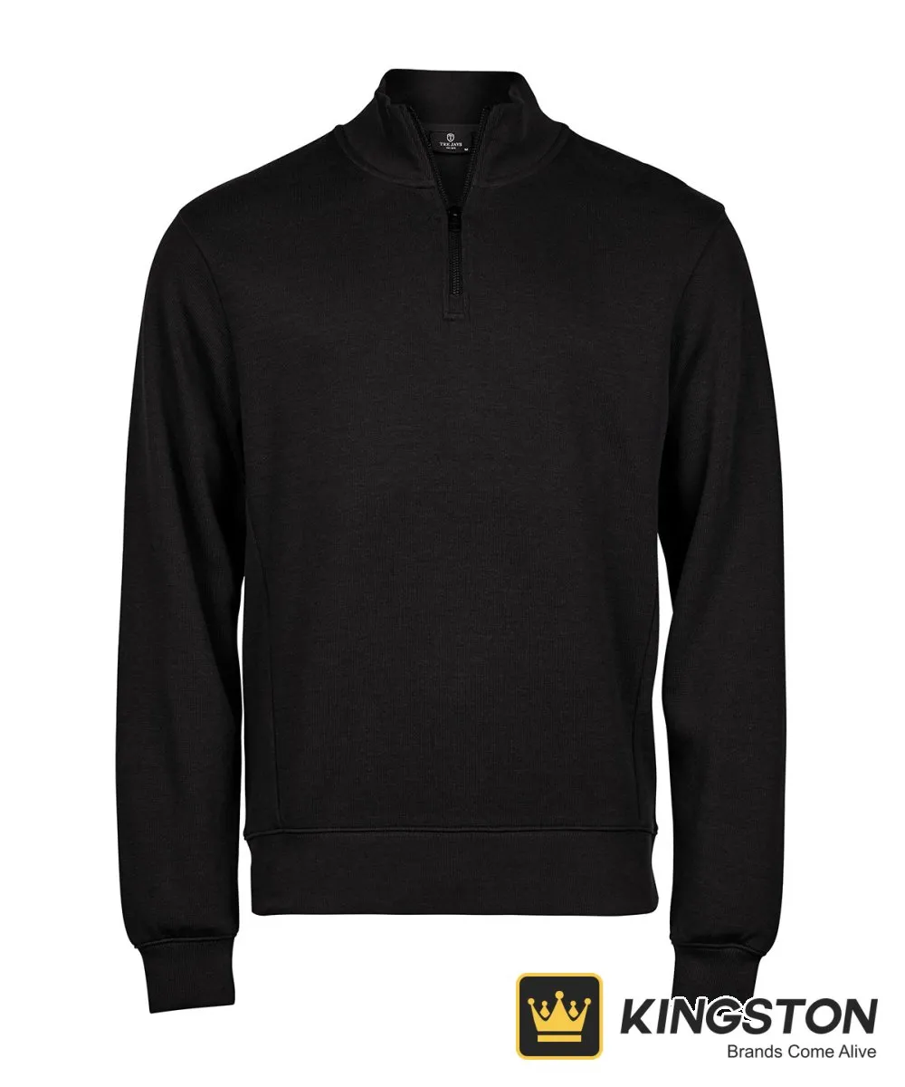 Tee Jays Ribbed Interlock Half-Zip Sweatshirt in Black