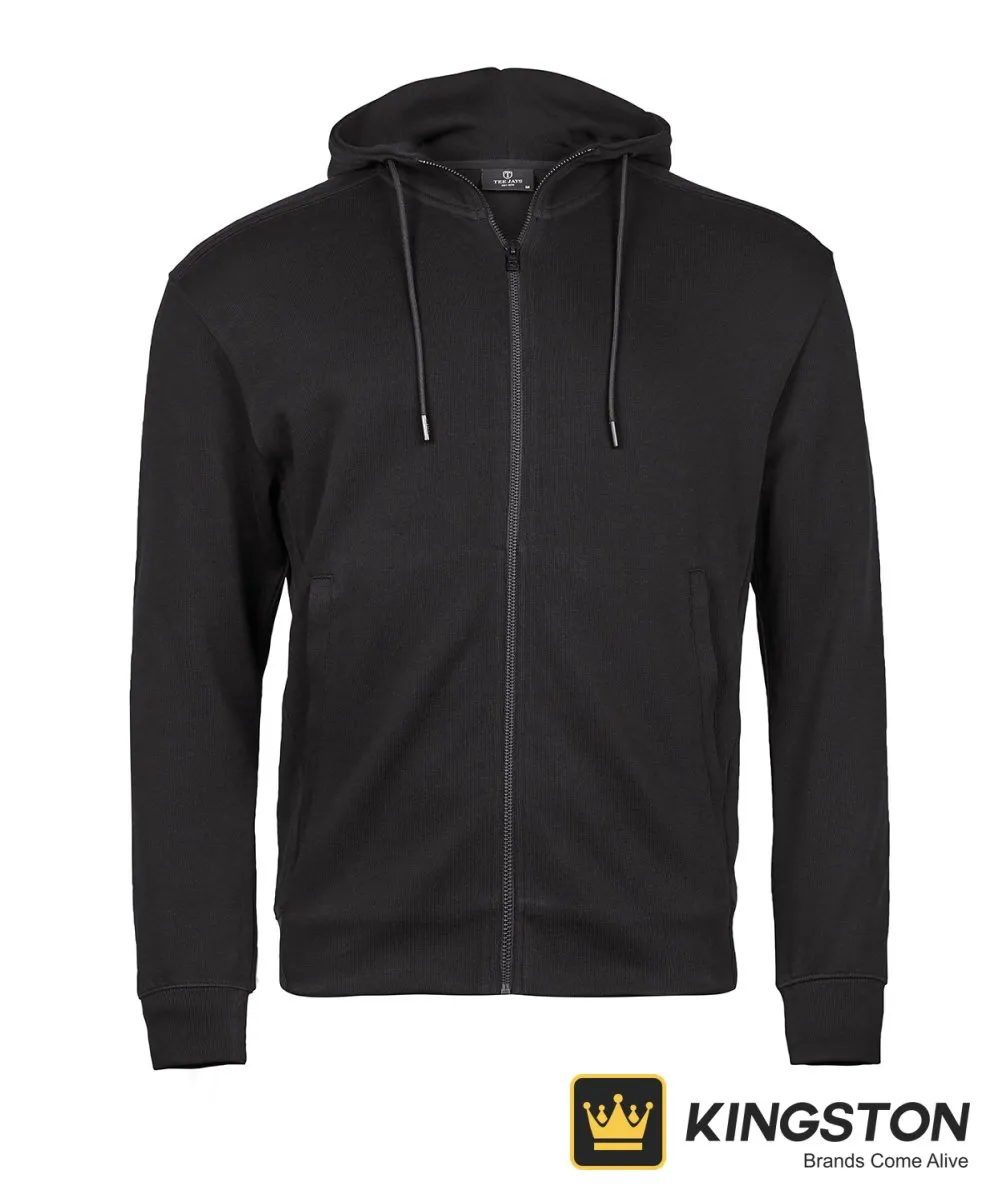 Tee Jays Ribbed Interlock Full-Zip Hoodie in Black