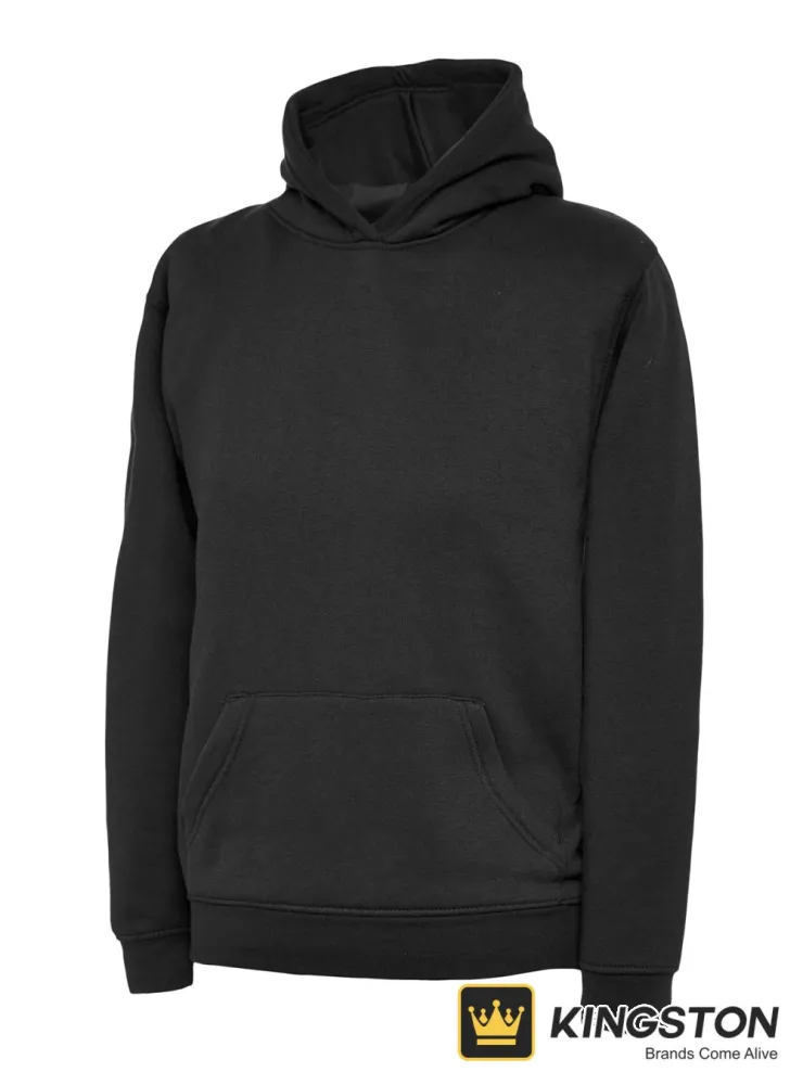 Uneek Childrens Classic Hooded Sweatshirt in Black