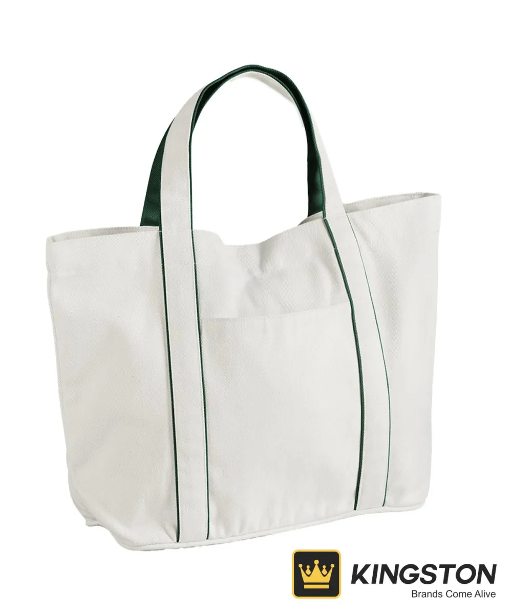 Westford Mill Courtside Medium Tote in Soft White/Bottle Green