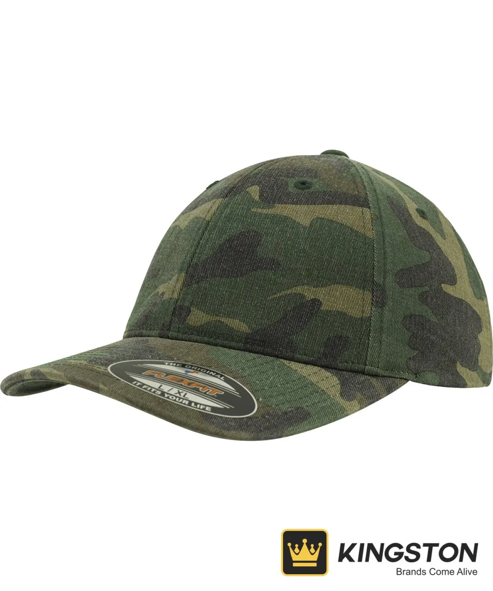 Flexfit by Yupoong Garment Washed Camo Cap 6977CA in Green Camo