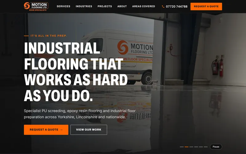 The Motion Flooring home page we designed and built