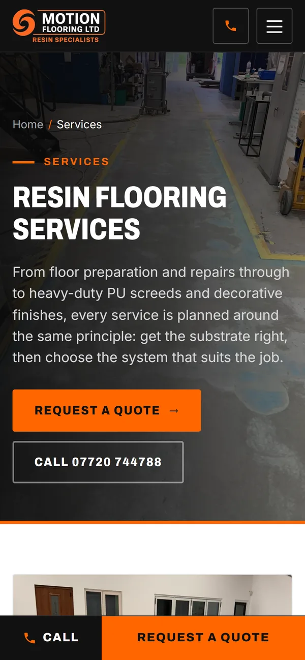 Services page on a phone